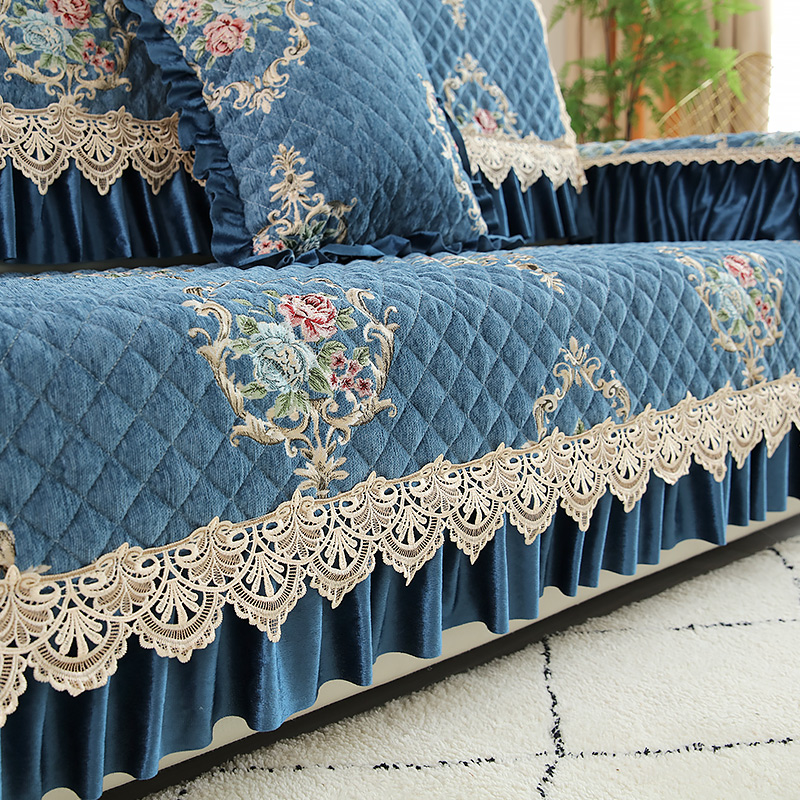 ソファーカバー 宮廷風薔薇刺繍レース付き高級ソファーカバー