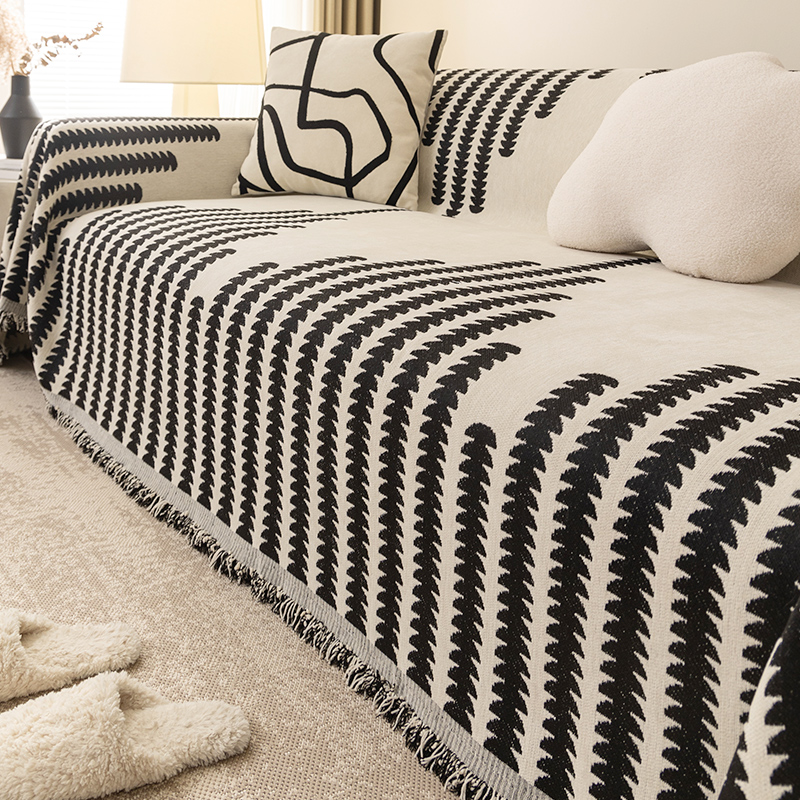 ソファーカバー 北欧風幾何学模様フリンジ付き織り込みソファーカバー