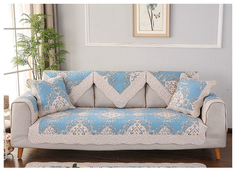 ソファーカバー 小花柄キルティング格子縁取りソファーカバー