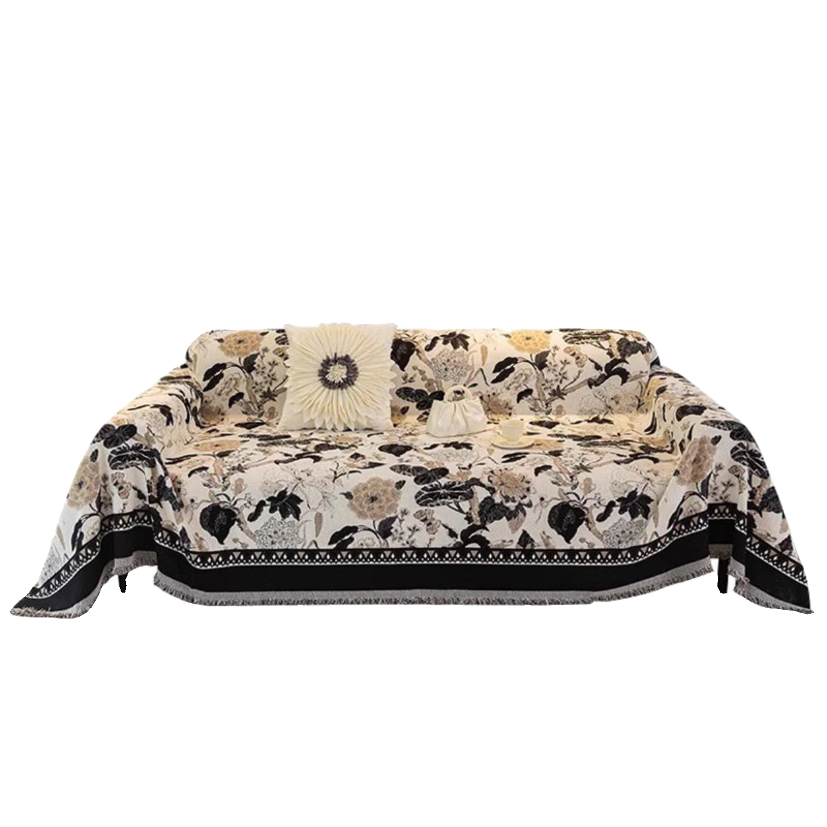 ソファーカバー 花柄刺繍風マルチカバー付きソファーカバー