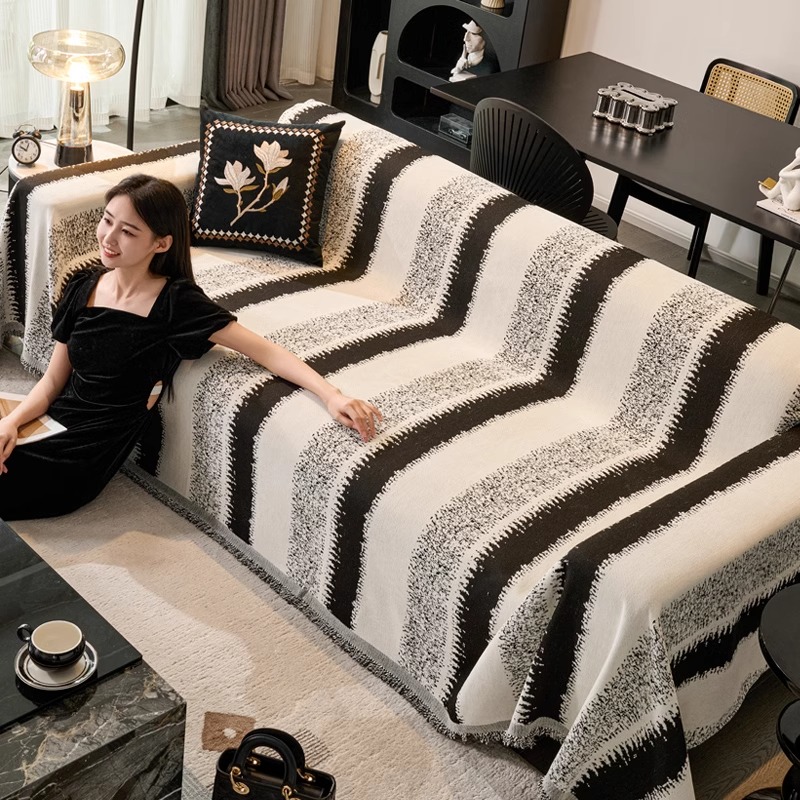 ソファーカバー 波模様フリンジ付きマルチカバー北欧風ソファーカバー