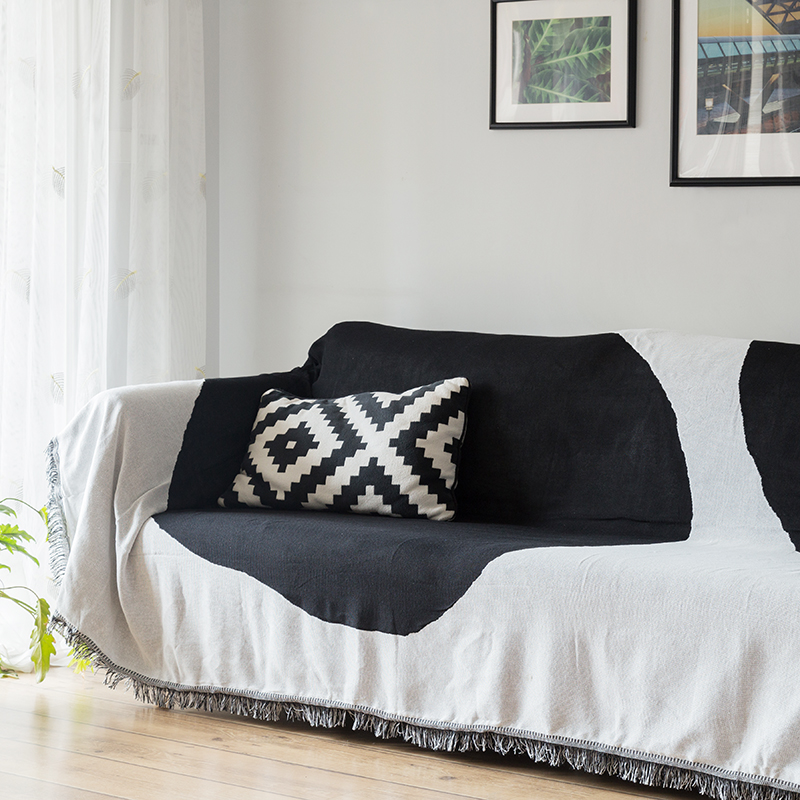 ソファーカバー フリンジ付きマルチカバー幾何学模様