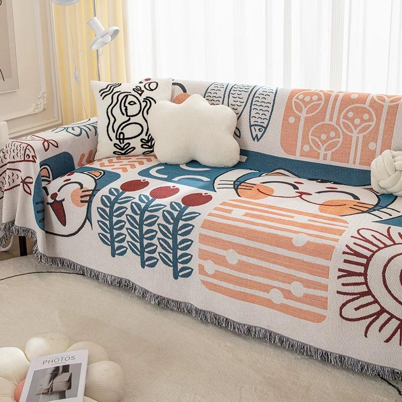 ソファーカバー 北欧風アートパッチワーク柄二人掛け用ソファーカバー