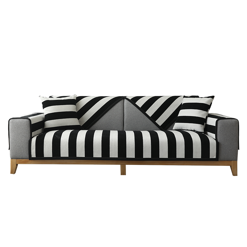 ソファーカバー 横縞模様の伸縮性ソファーカバー三人掛け用