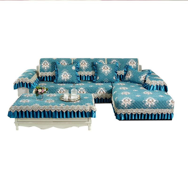 ソファーカバー 華やかペイズリー柄レース付き高級ソファーカバー