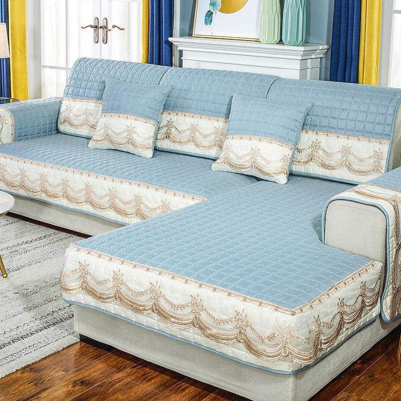 ソファーカバー 優雅な刺繍レース装飾付きキルティングソファーカバー