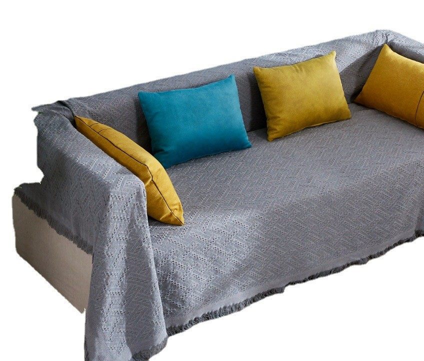 ソファーカバー 幾何学模様フリンジ付き2人掛けソファーカバー