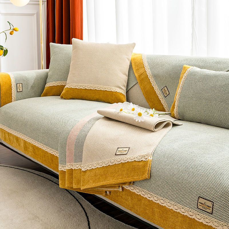 ソファーカバー レース縁取り高級感溢れる二人掛けソファーカバー