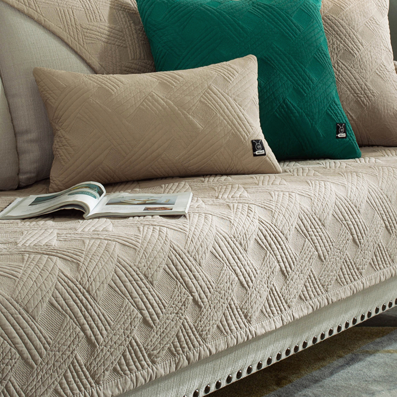 ソファーカバー 幾何学模様キルティング滑り止め付き2人掛け座面カバー