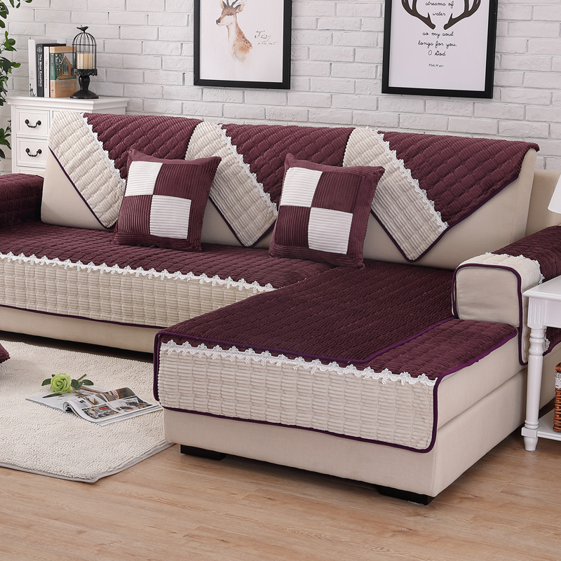 ソファーカバー 上品レース縁取り キルティング三人掛けソファーカバー