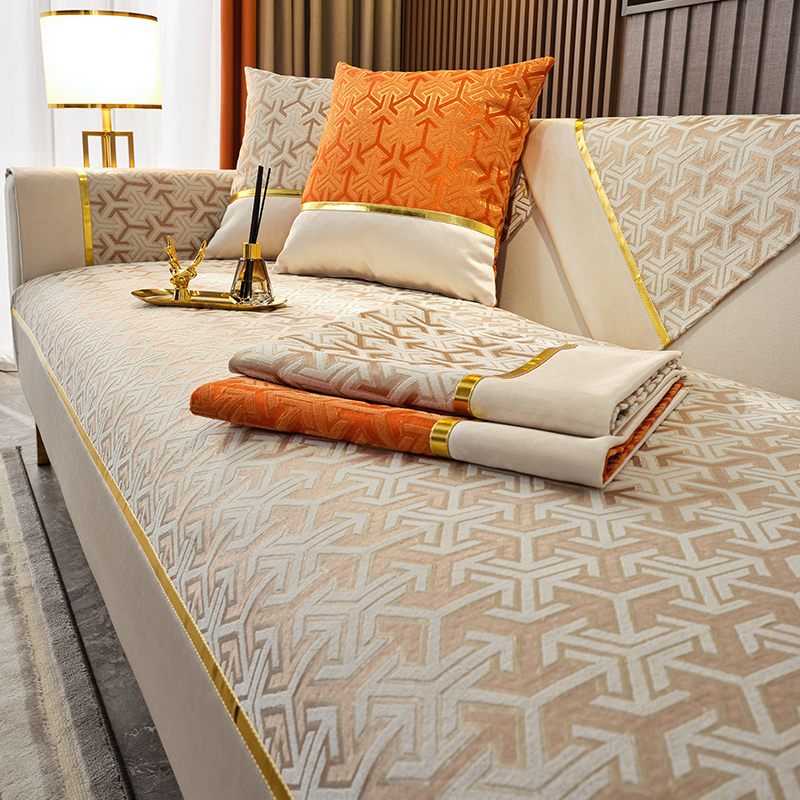 ソファーカバー 高級幾何学模様刺繍入り豪華装飾ソファーカバー