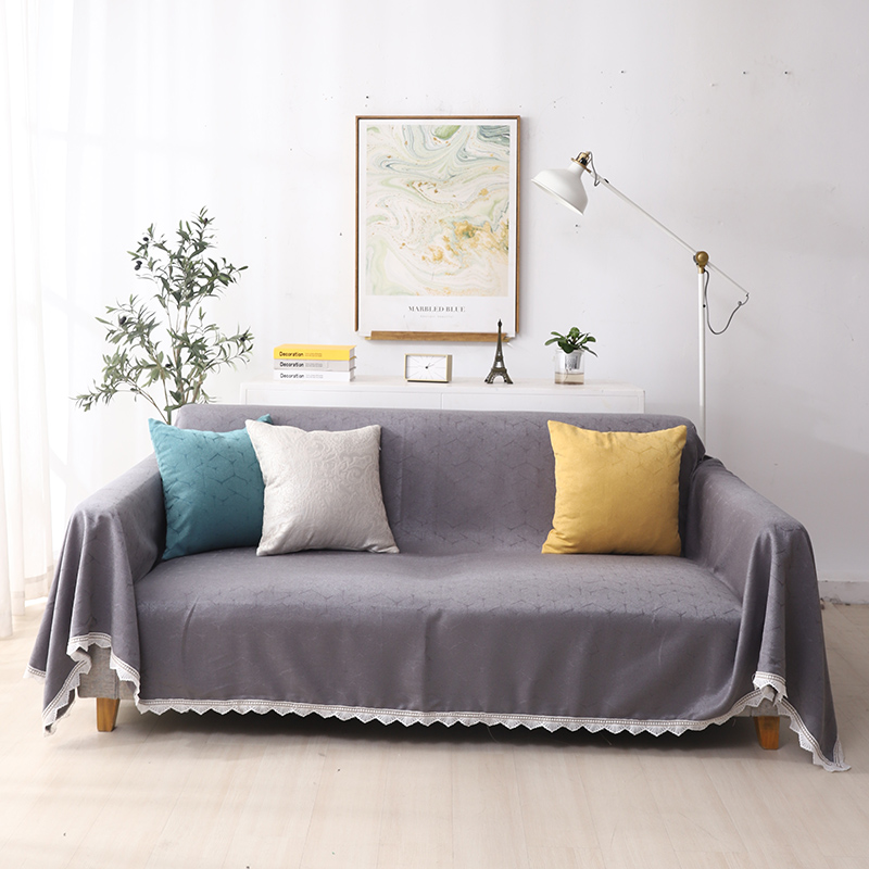 ソファーカバー 上品なレース縁取り幾何学模様二人掛けソファーカバー