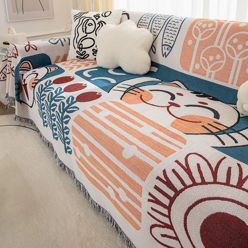 ソファーカバー 北欧風アートパッチワーク柄二人掛け用ソファーカバー