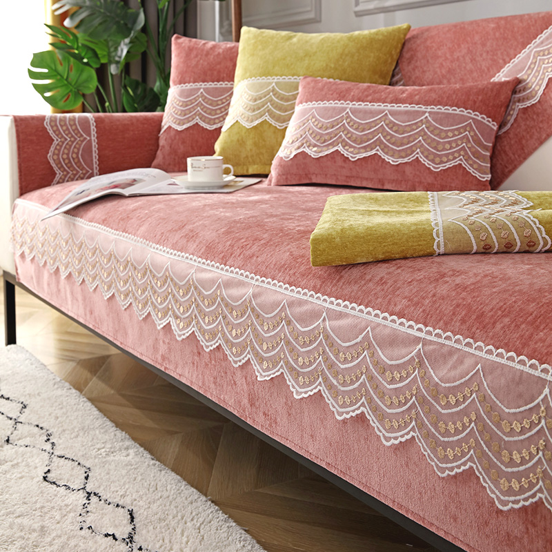 ソファーカバー 波紋刺繍レース装飾ソファーカバー
