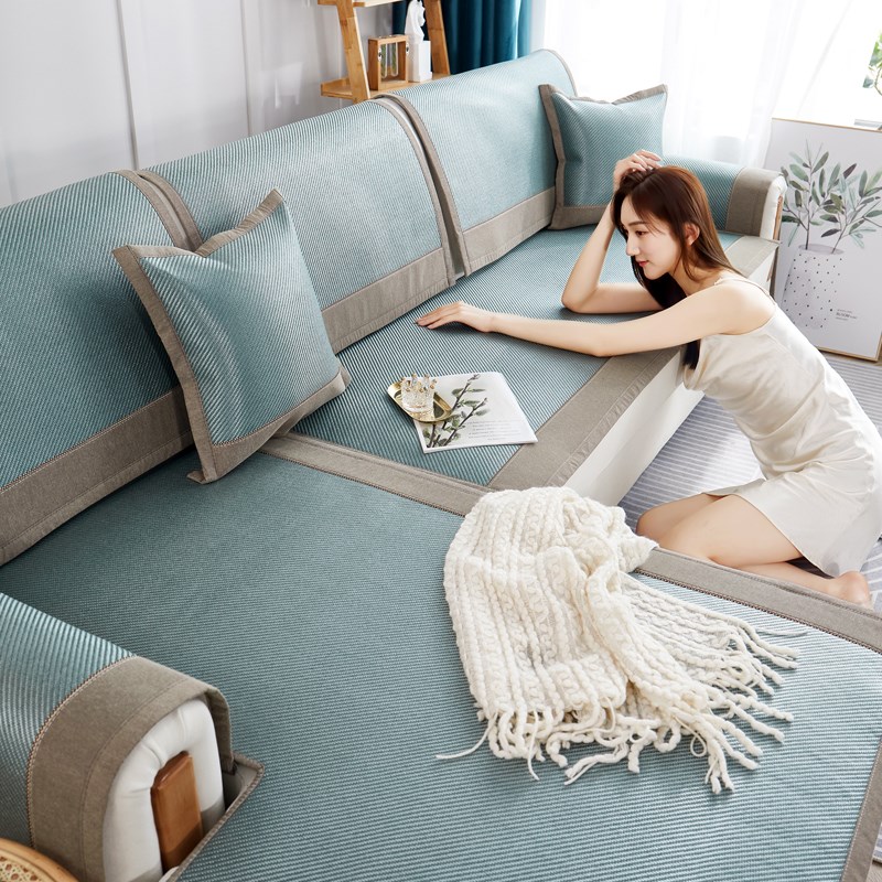 ソファーカバー 涼感ストライプ柄三人掛けソファーカバー