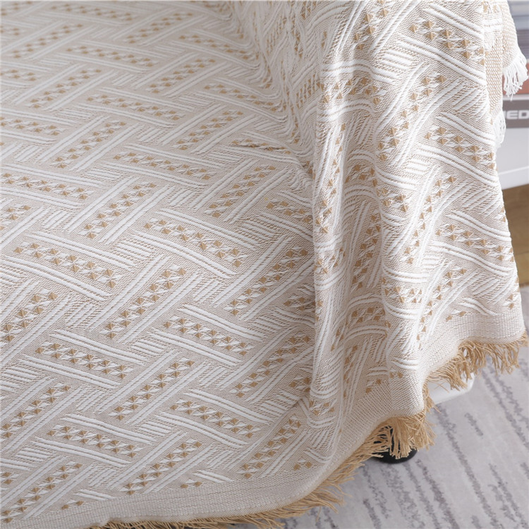 ソファーカバー 幾何学模様織り房飾り付きマルチカバー