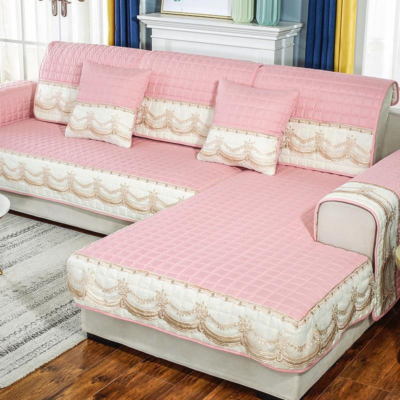 ソファーカバー 優雅な刺繍レース装飾付きキルティングソファーカバー