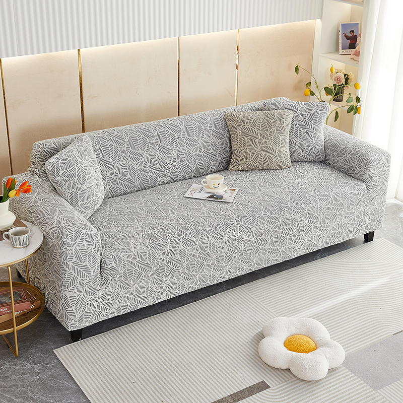 ソファーカバー 葉柄模様伸縮素材二人掛けソファーカバー