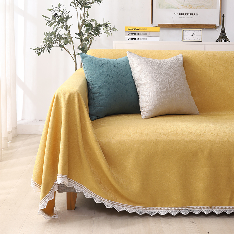 ソファーカバー 上品なレース縁取り幾何学模様二人掛けソファーカバー