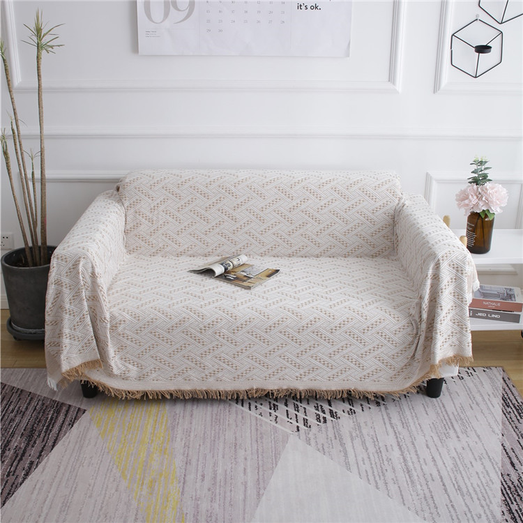 ソファーカバー 幾何学模様織り房飾り付きマルチカバー