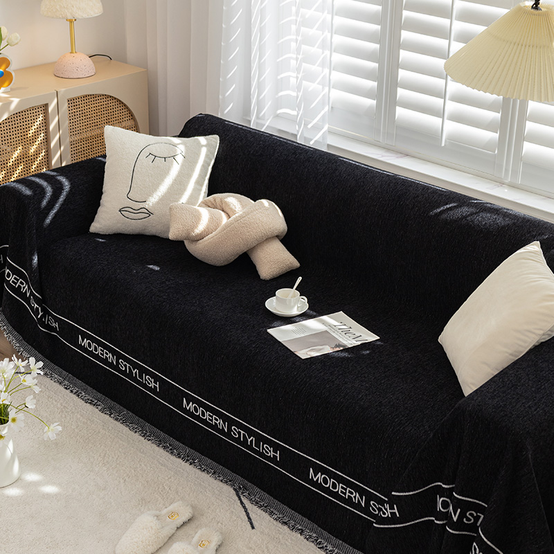 ソファーカバー 現代風文字刺繍フリンジ付きソファーカバー