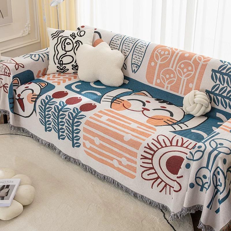 ソファーカバー 北欧風アートパッチワーク柄二人掛け用ソファーカバー