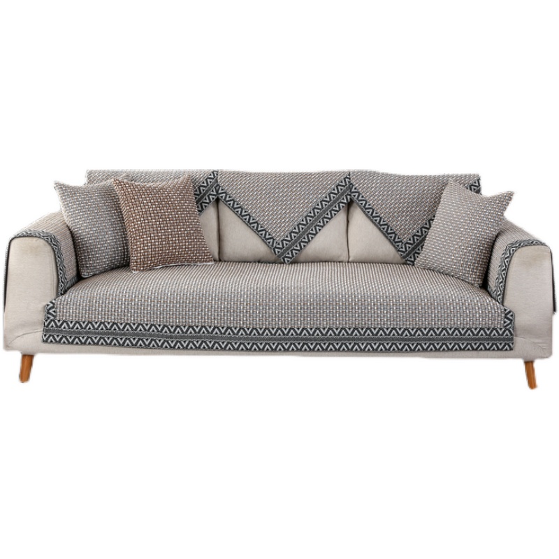 ソファーカバー 幾何学模様編み込み風三人掛け用マルチカバー