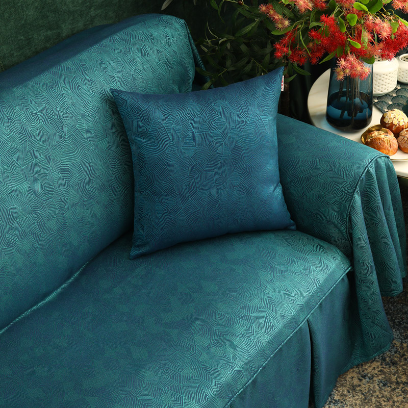 ソファーカバー 幾何学模様プリント裾フリル付きソファーカバー