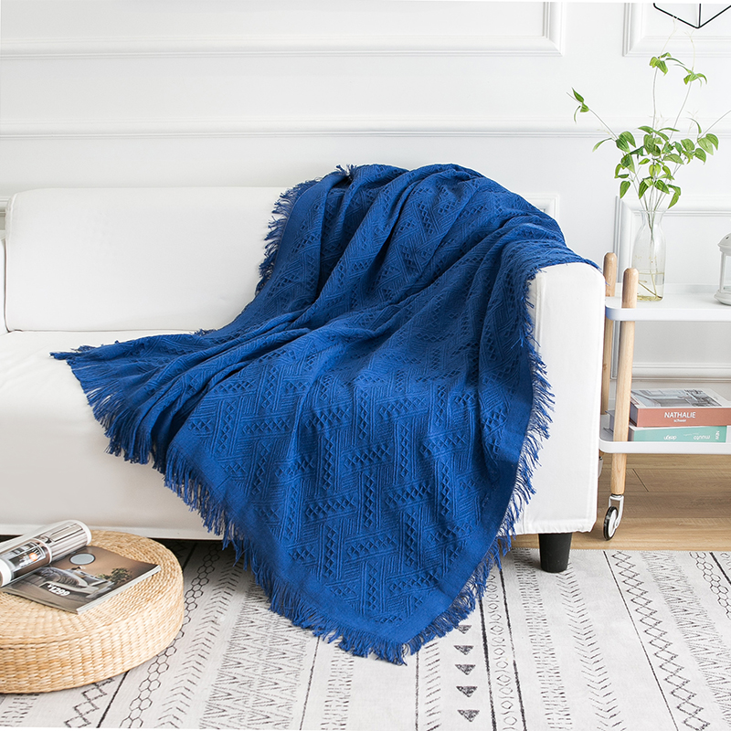 ソファーカバー 幾何学模様織り込みフリンジ付きマルチカバー