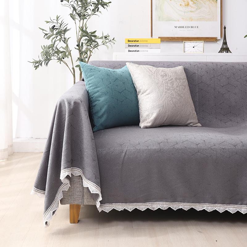 ソファーカバー 上品なレース縁取り幾何学模様二人掛けソファーカバー