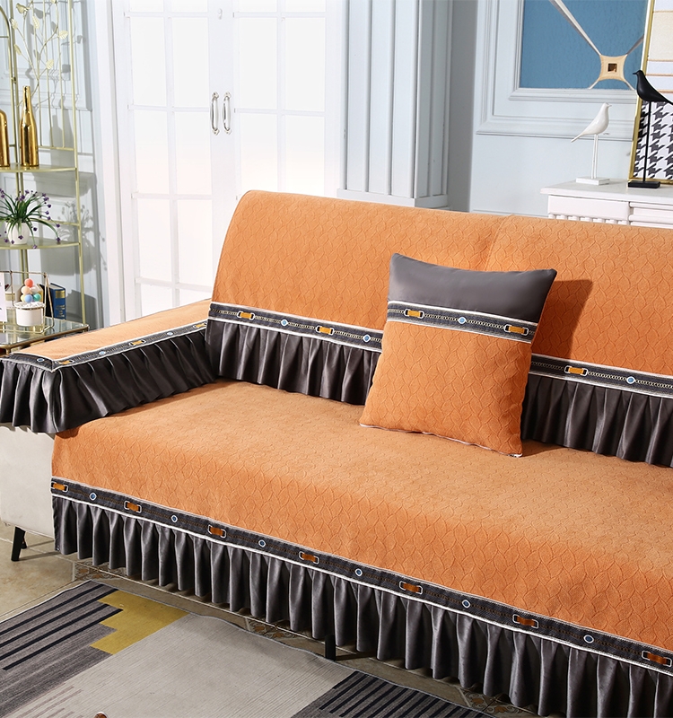 ソファーカバー エレガント装飾テープ付きフリル三人掛けソファーカバー