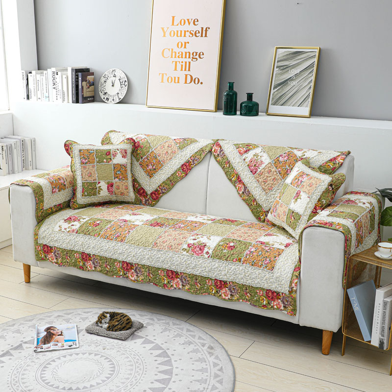 ソファーカバー 手作り風パッチワーク柄ソファーカバー