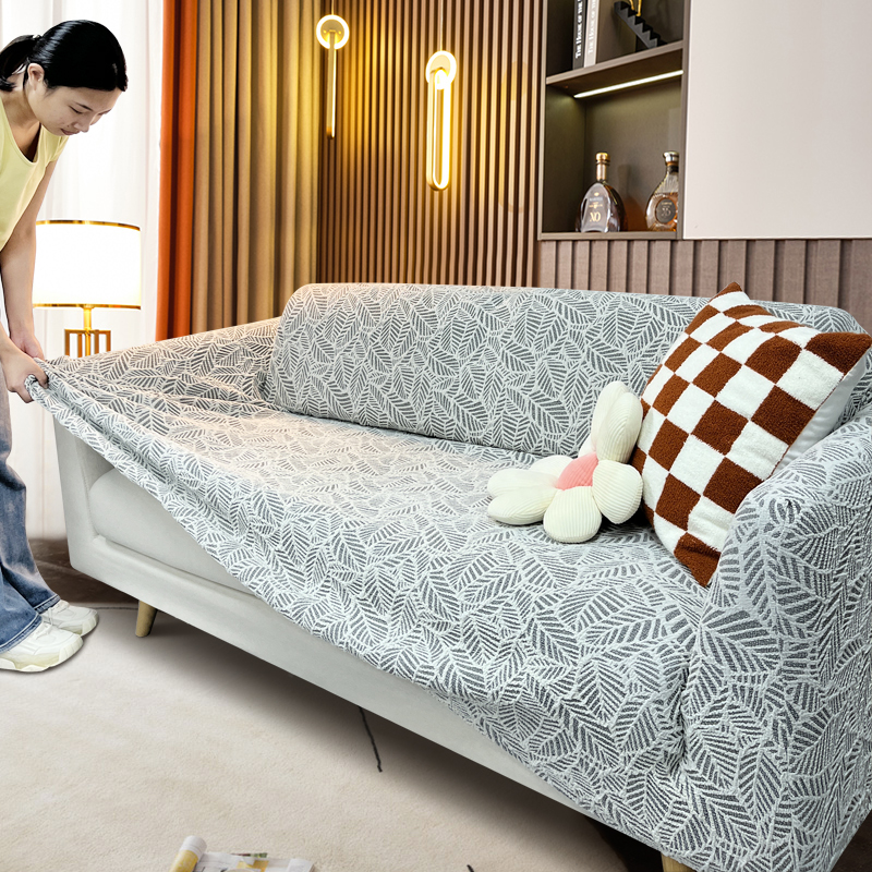 ソファーカバー 葉柄模様伸縮素材二人掛けソファーカバー