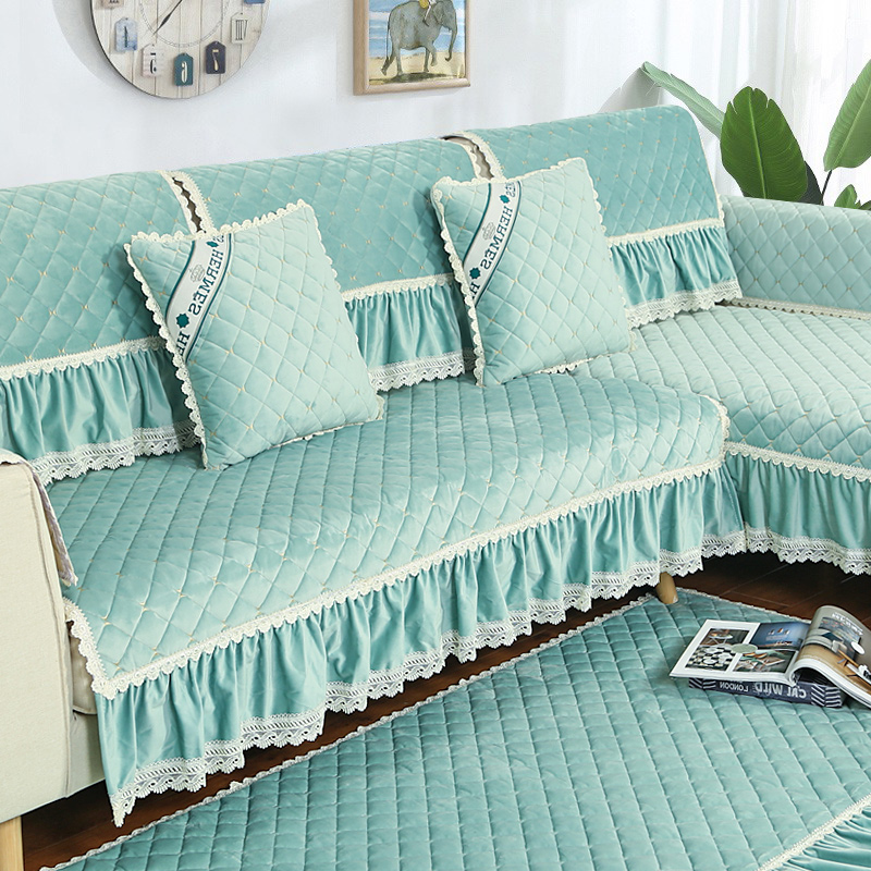 ソファーカバー 上品レース縁取りキルティング三人掛けソファーカバー