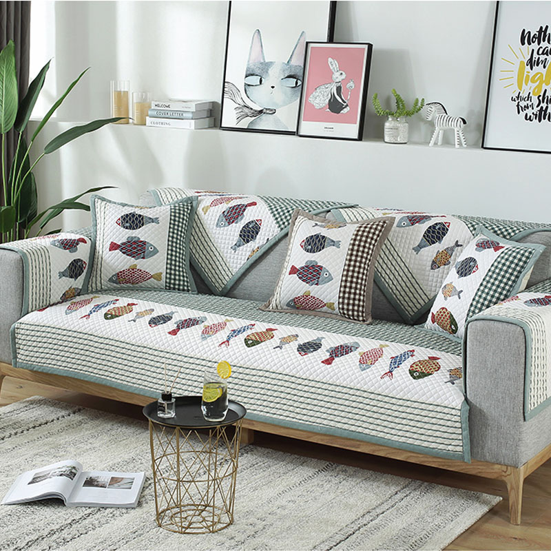 ソファーカバー 手作り風パッチワーク柄ソファーカバー