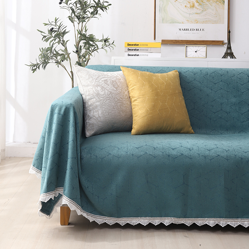 ソファーカバー 上品なレース縁取り幾何学模様二人掛けソファーカバー