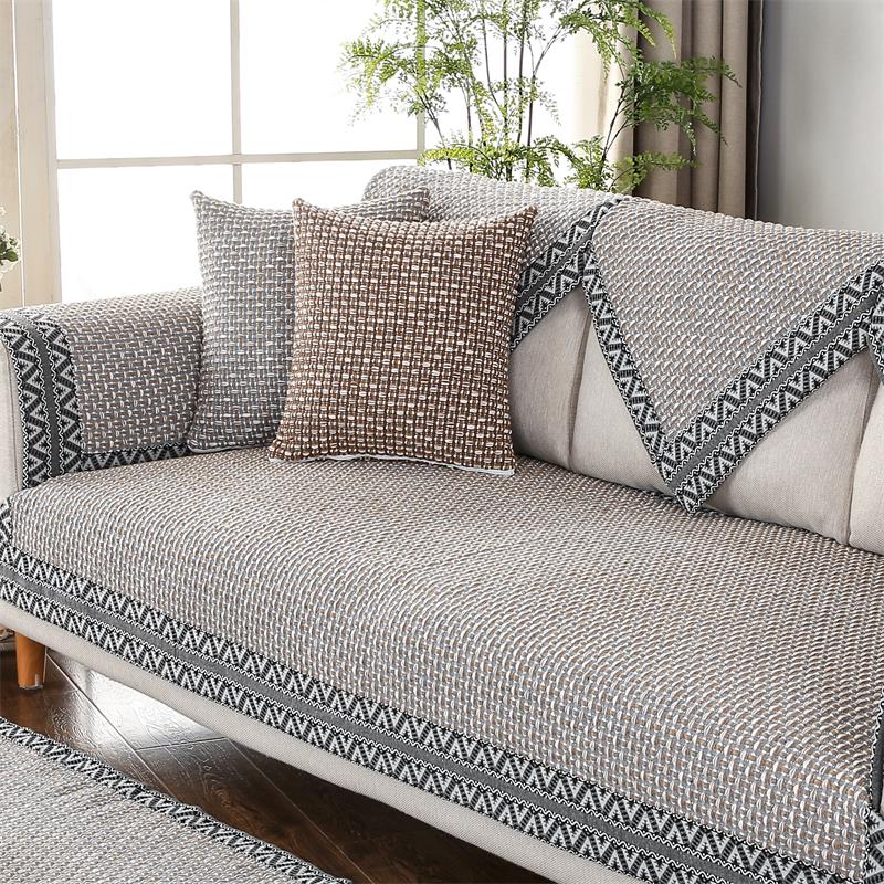 ソファーカバー 幾何学模様編み込み風三人掛け用マルチカバー