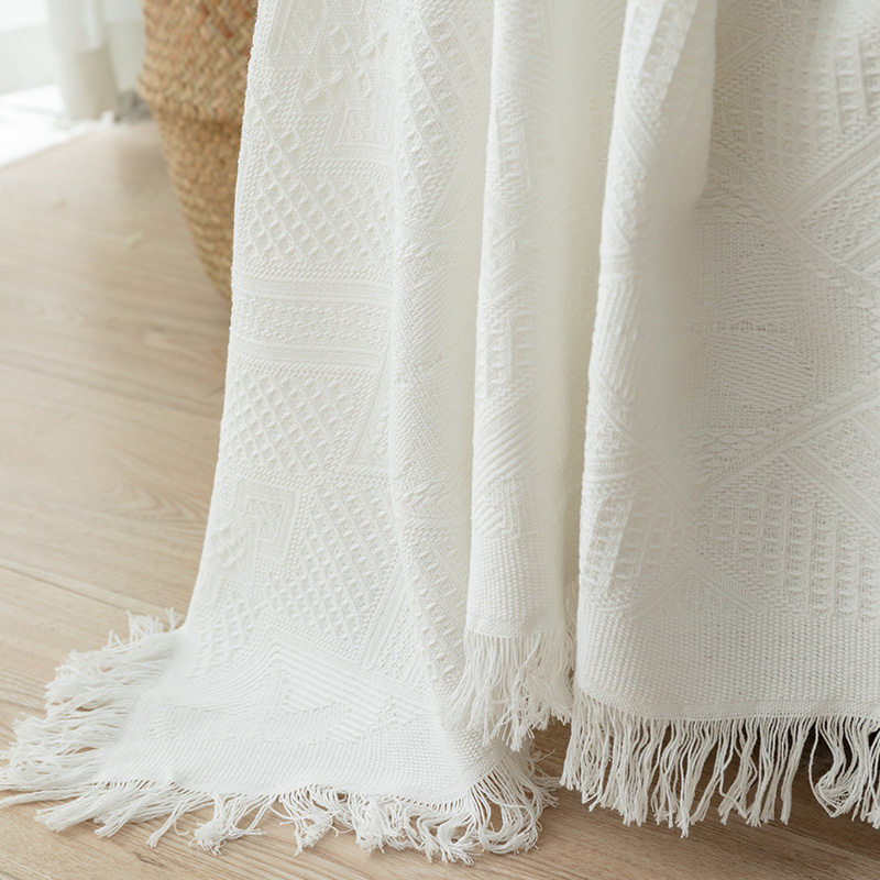 ソファーカバー 立体幾何学模様織りフリンジ付きソファーカバー