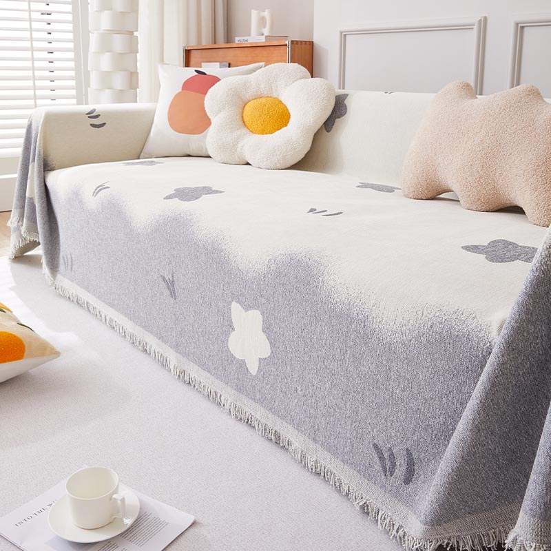 ソファーカバー 花柄グラデーション織り込み二人掛けソファーカバー