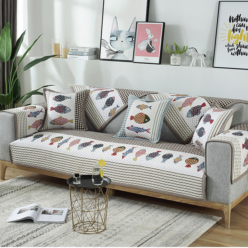 ソファーカバー 手作り風パッチワーク柄ソファーカバー