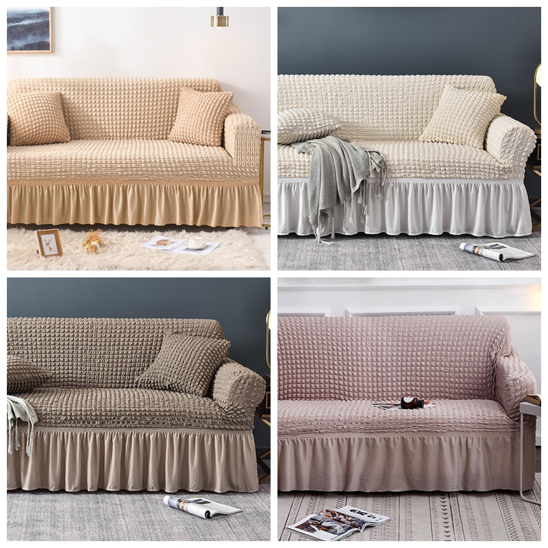 ソファーカバー 優雅なフリル付き立体格子編みソファーカバー