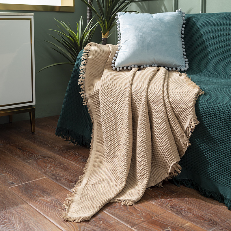 ソファーカバー ワッフル織り房飾り付きマルチカバー