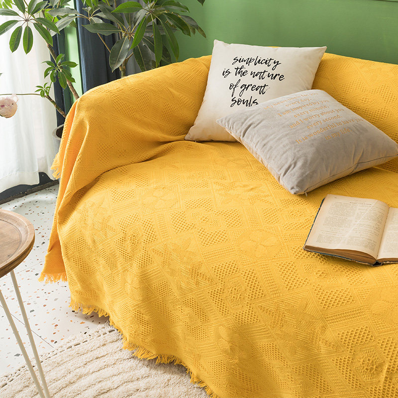 ソファーカバー フリンジ付き北欧風ジャガード織ソファーカバー2人掛け