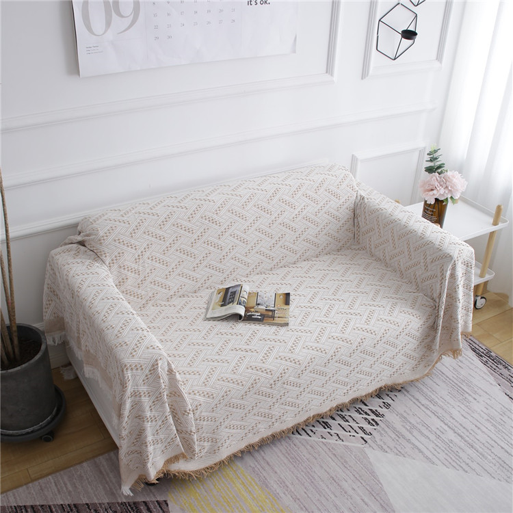 ソファーカバー 幾何学模様織り房飾り付きマルチカバー