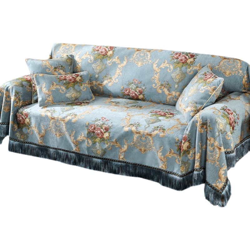 ソファーカバー 宮廷風薔薇と唐草模様房飾り付きソファーカバー
