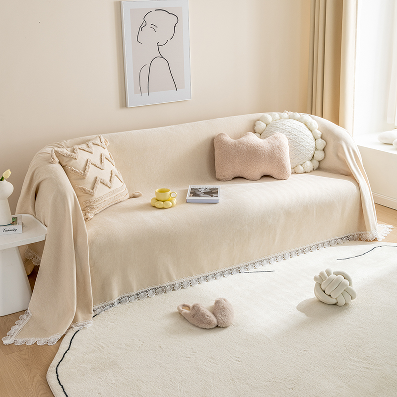 ソファーカバー 北欧風レース装飾付きマルチカバー