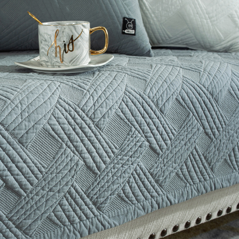 ソファーカバー 幾何学模様キルティング滑り止め付き2人掛け座面カバー