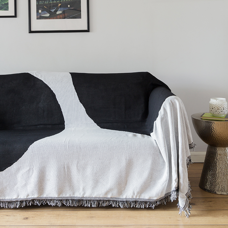 ソファーカバー フリンジ付きマルチカバー幾何学模様