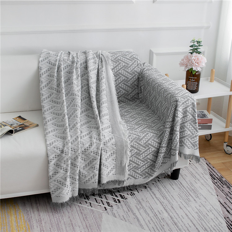 ソファーカバー 幾何学模様織り房飾り付きマルチカバー