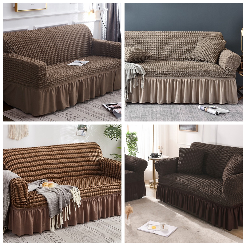 ソファーカバー 優雅なフリル付き立体格子編みソファーカバー